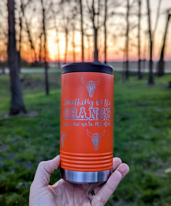 In the Orange Slim 360 Engraved Can Cooler