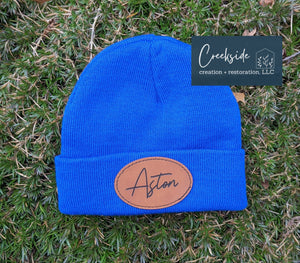 Youth Engraved Leather Patch Beanie