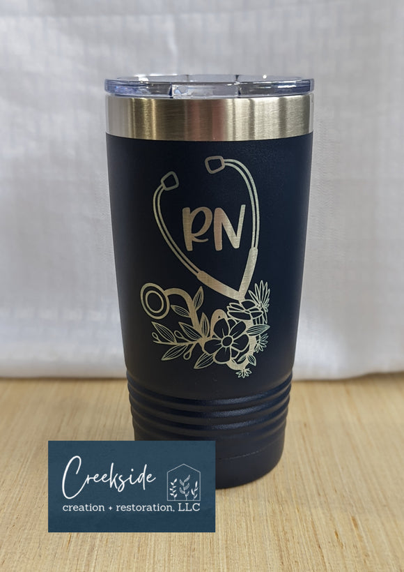 Floral Stethoscope engraved 20 oz Tumbler