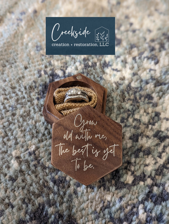 Grow Old With Me Walnut Single Ring Box