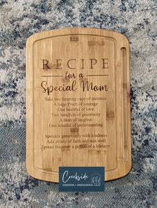 Recipe for a Special Mom Bamboo Cutting board with tablet holder