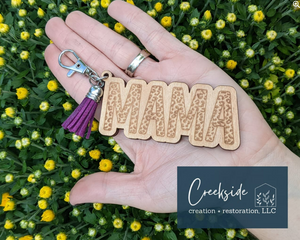 Laser engraved MAMA Leopard key chain