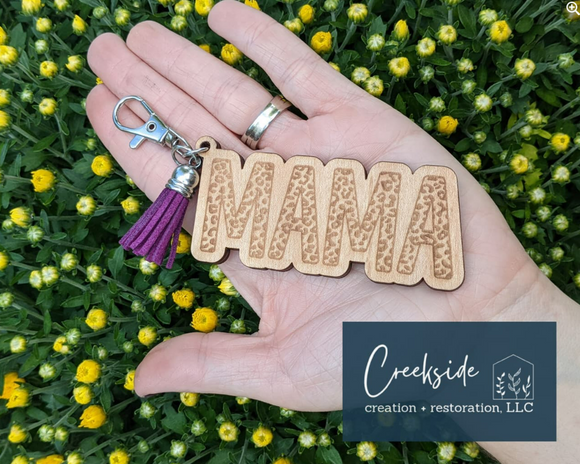 Laser engraved MAMA Leopard key chain