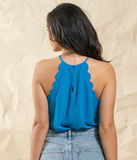 Solid Scallop Halter Tank Top