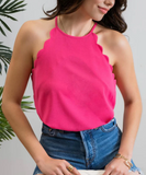 Solid Scallop Halter Tank Top